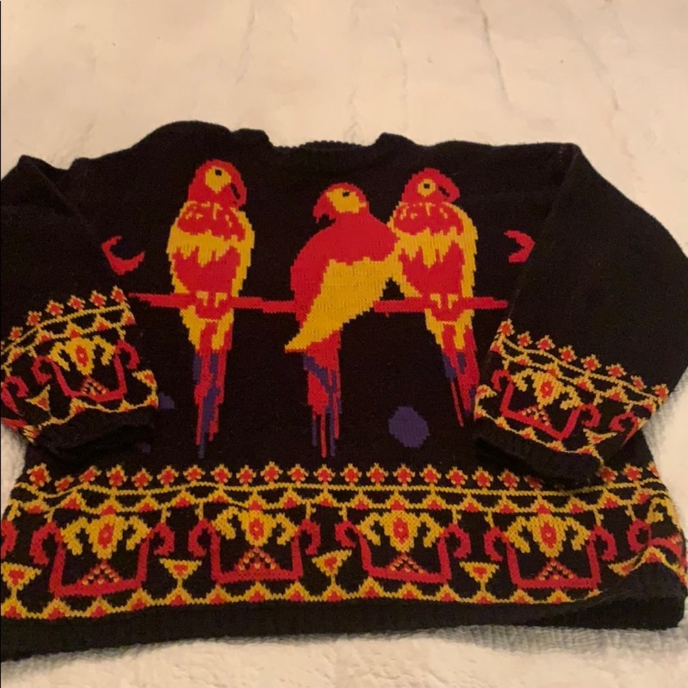 Vintage80s blk/gold/red parrot sweater-looks great